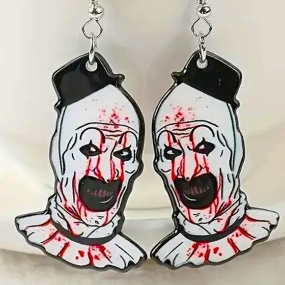 The Terrifier Clown Earrings Scary Creepy Bloody Horror Punk Rave Dangle Goth - Picture 4 of 5